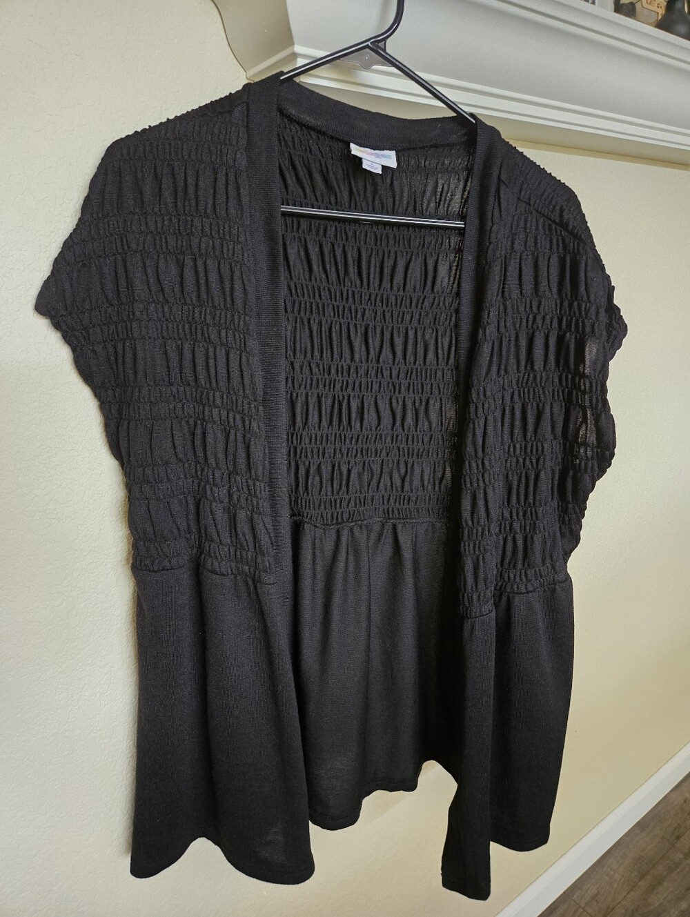 Lularoe Black Kaitlin Women's Short-Sleeve Smocked Cardigan, L